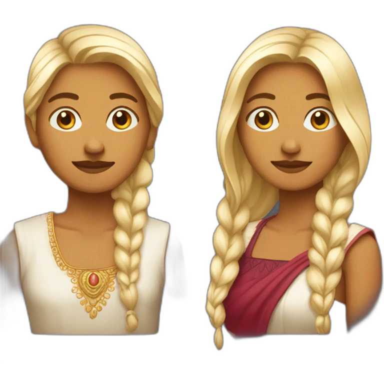 Indienne au cheveux long et français aux cheveux blond foncé emoji