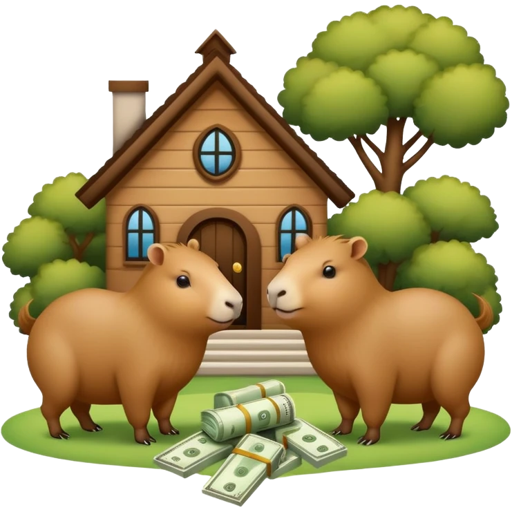 2 cabybaras with a big house and money emoji