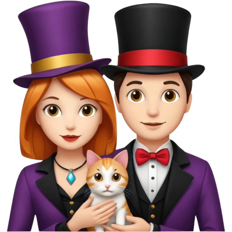 magician couple and their pet cat emoji