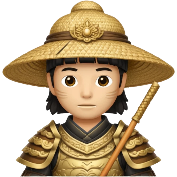 Samurai with straw hat, Warrior in armor holding wide hat emoji