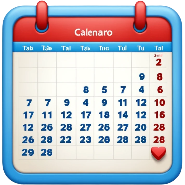 tabla calendario con fondo azúl intenso y rojo emoji