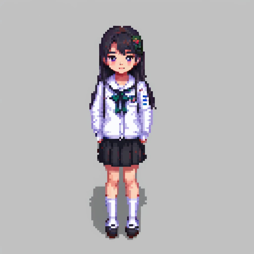 pixel art, Korean girl, 17 years old, school uniform, standing pose emoji