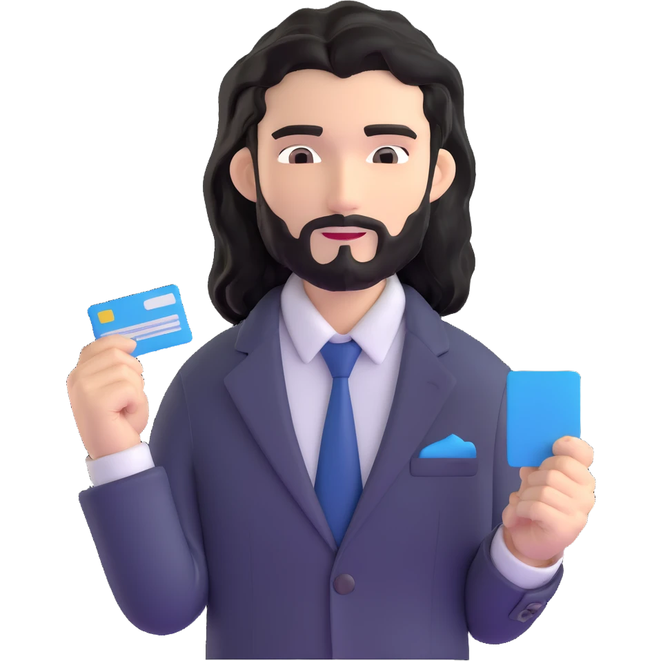 Business strategist with black wavy hair, stubble, chiseled face, wearing blazer and button-up shirt, engaged in conversation at a networking event, holding business card, surrounded by other professionals, social business setting emoji
