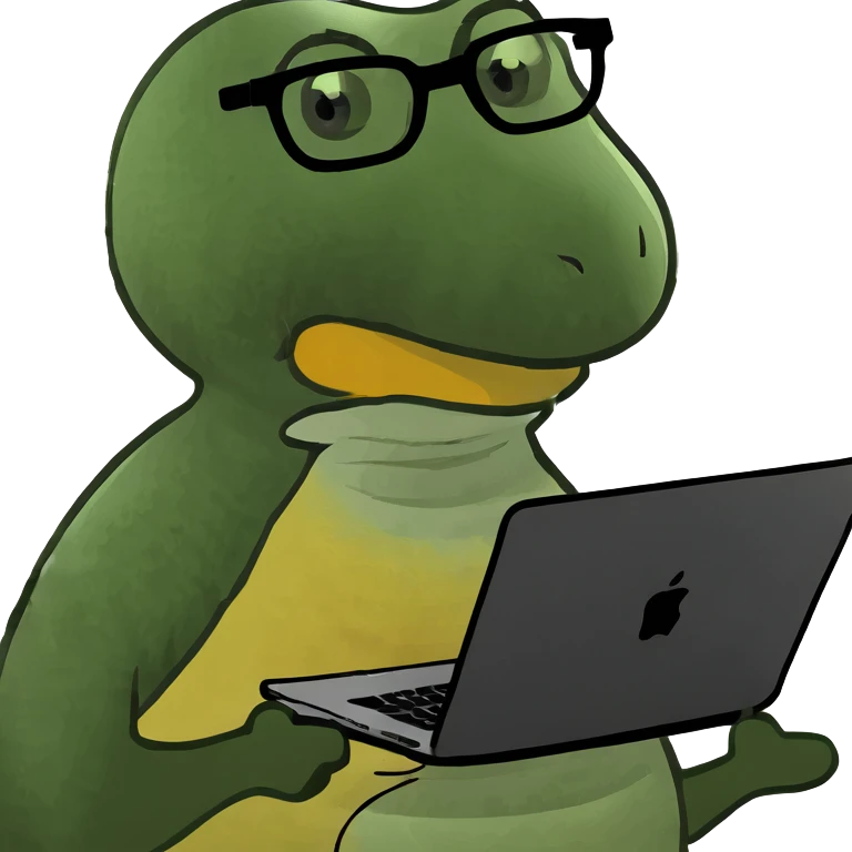Telegram-style duck wearing glasses, programming Python on a laptop emoji