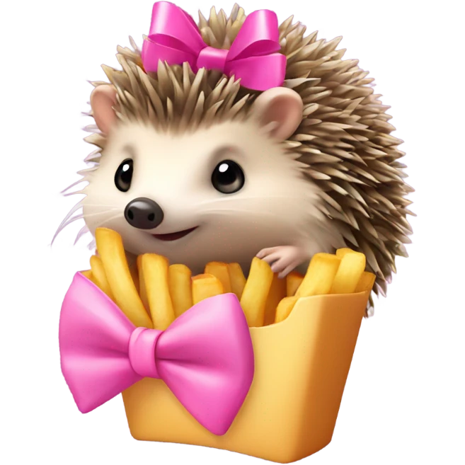 hedgehog with a pink bow and French fries emoji