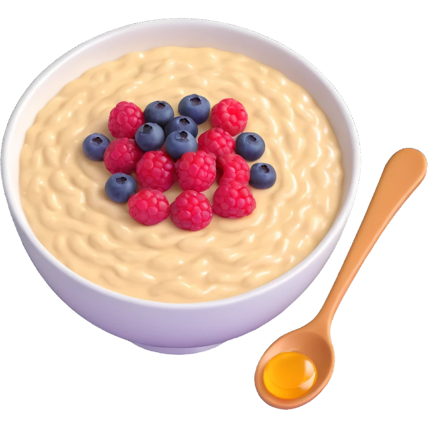 bowl of oatmeal porridge with honey and berries emoji