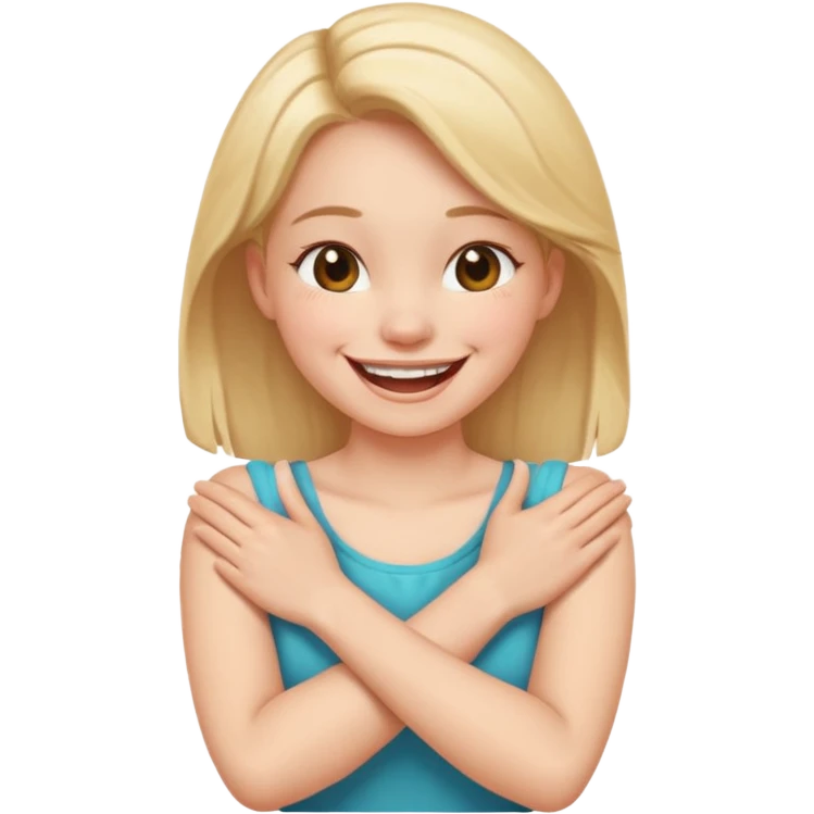 arms crossed holding neck, laughing girl emoji