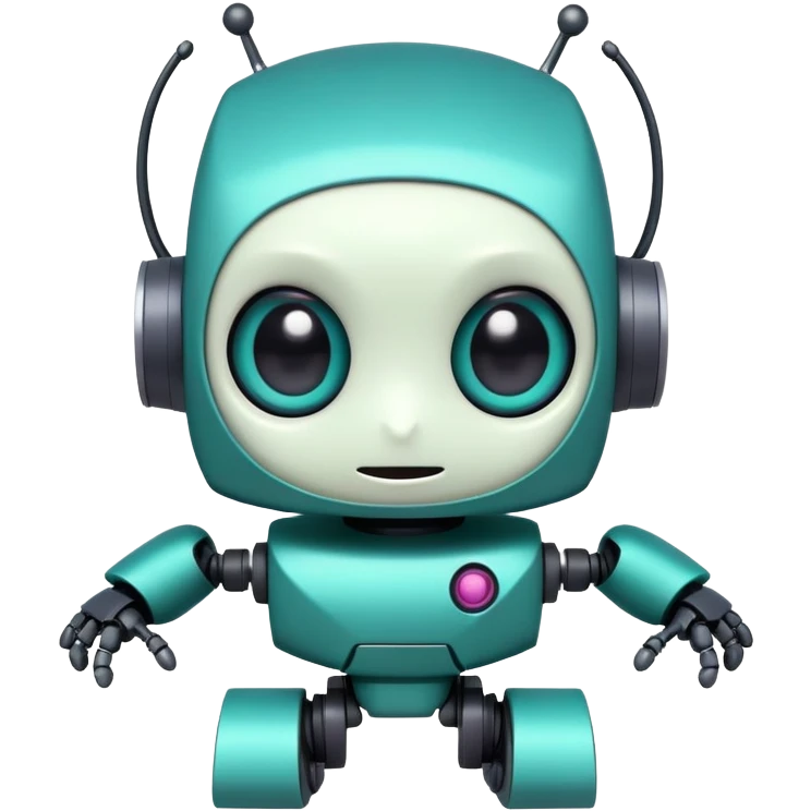 cute GIR robot from Invader Zim with big eyes, teal color, happy expression emoji