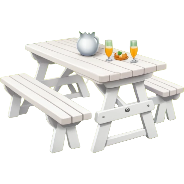 White picnic-benches with a romantic lush warm-colored flower vase on top of picnic-table emoji