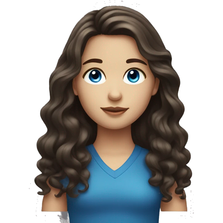 A girl with long dark brown wavy hair and blue eyes emoji