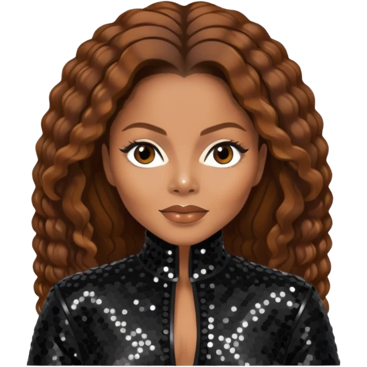 Janet Jackson with brown hair, black sequin outfit emoji