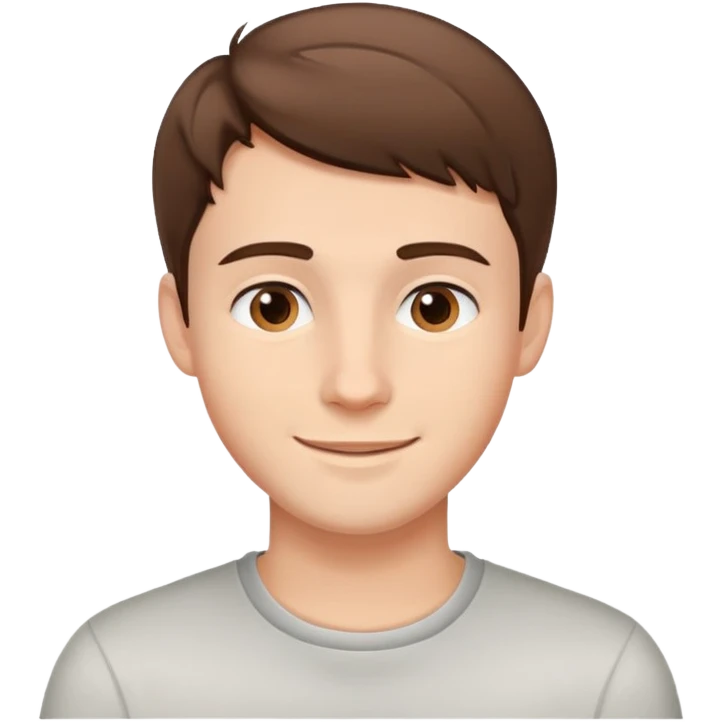 young man with short brown hair and friendly smile emoji