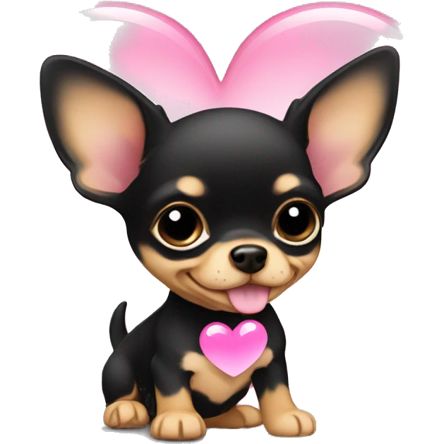 black & tan chihuahua puppy with a pink heart emoji