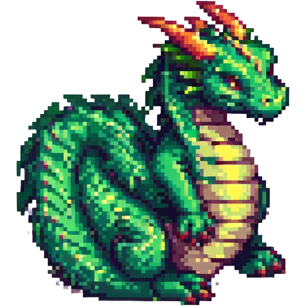 pixel art dragon, curled up emoji