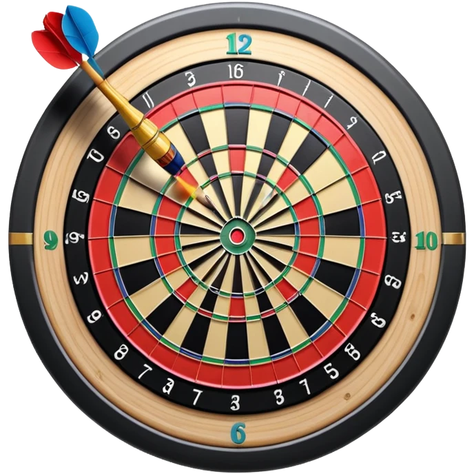A dartboard with darts firmly stuck in the bullseye, surrounded by the colorful sections of the target. The background conveys a competitive atmosphere, with a subtle focus on precision and skill in the game of darts. emoji