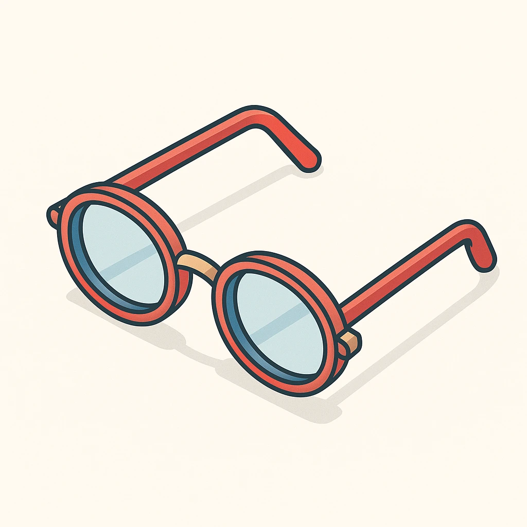 eyeglasses with oval frames, shadows and highlights, white background, 512x512px emoji