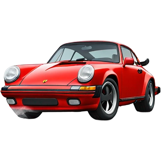 Porsche 911 carrera in red colour with smoke coming out from the exhaust emoji