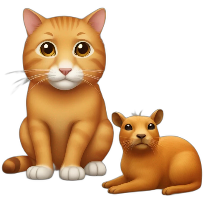 Orange cat sit with capybara emoji