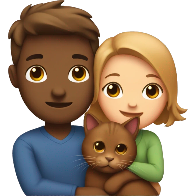 Couple hugging with a brown cat emoji