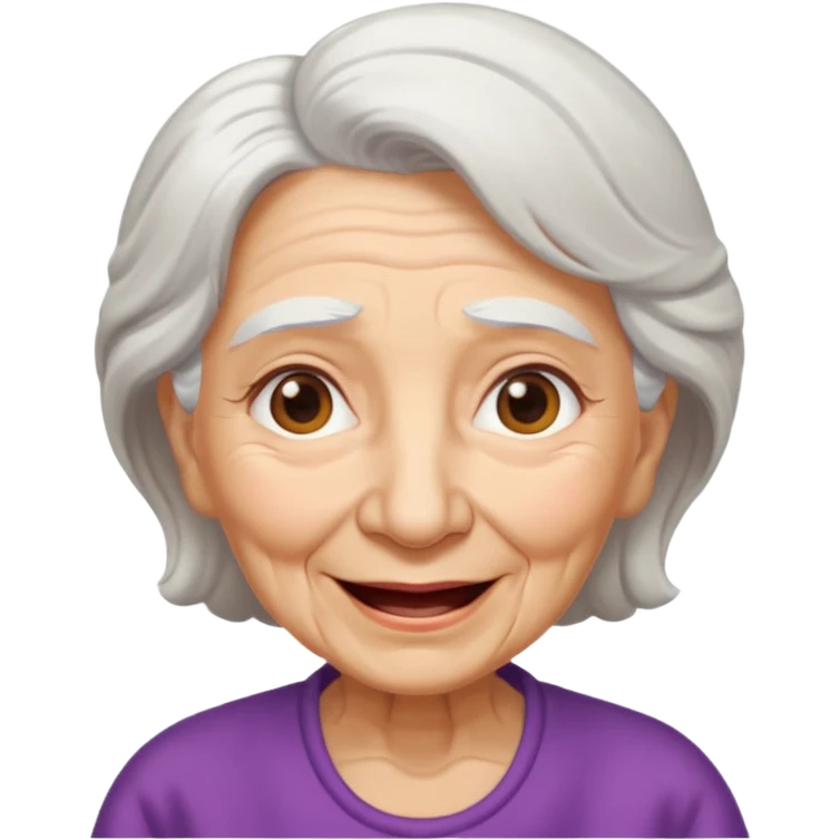 Abuela, muchas arrugas, aspecto feliz, el pelo blanco emoji