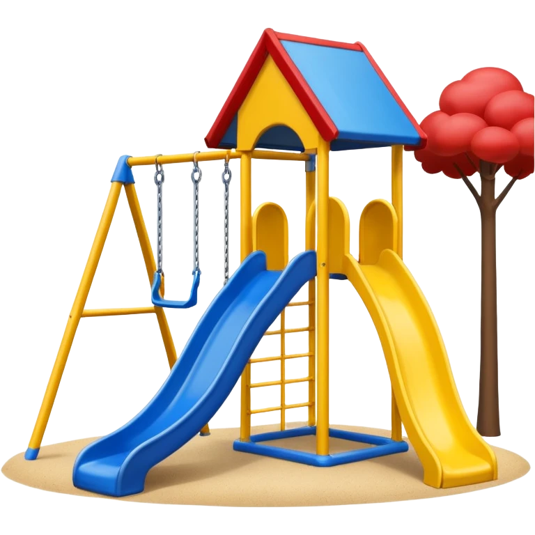 playground with one yellow slide, one blue swing, red roof over the slide, no trees emoji