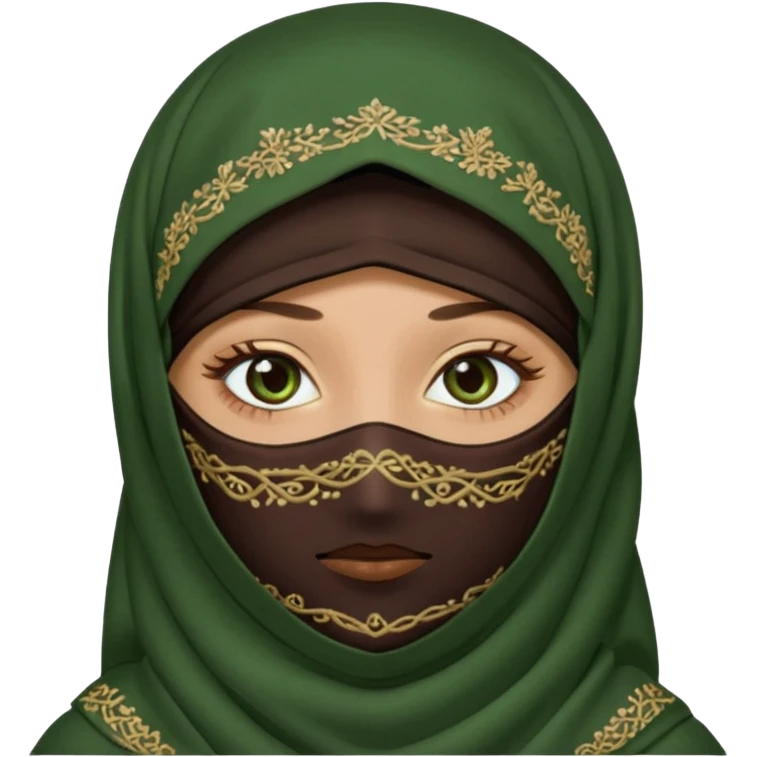 Niqab musli girl chocolate color make the niqab green cover whole face except her eay emoji