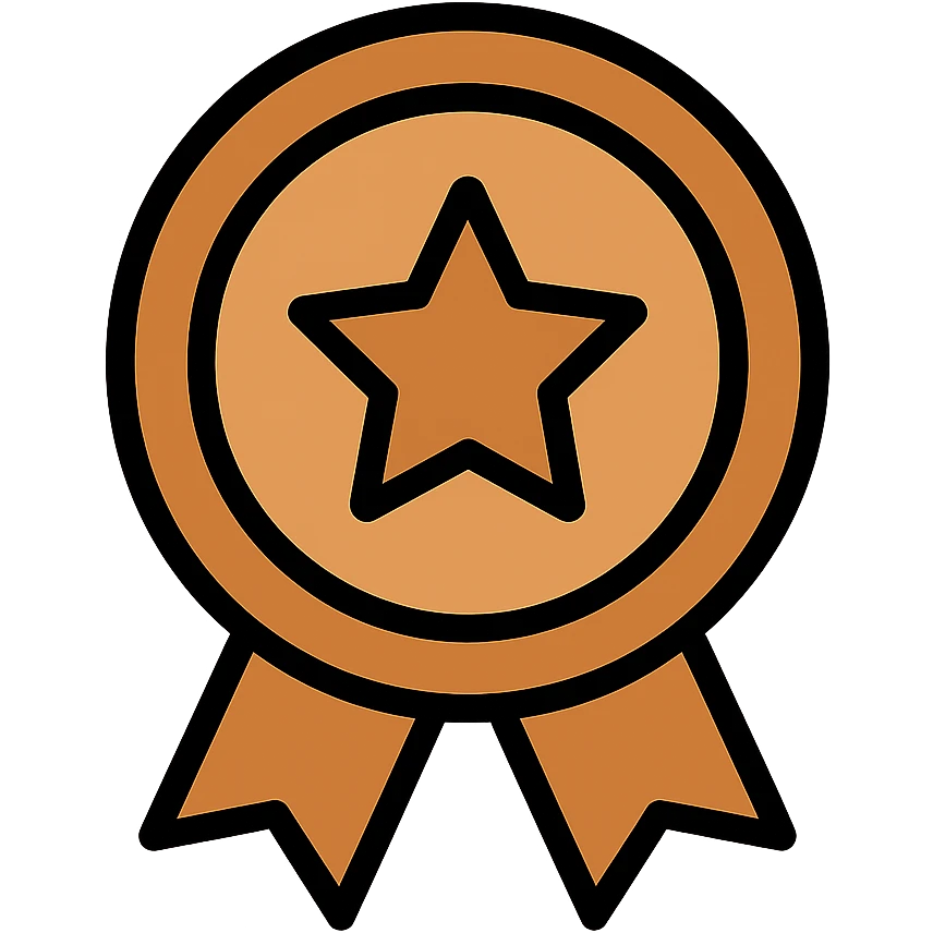bronze badge, circular, metallic bronze, rating symbol, simple and clear emoji
