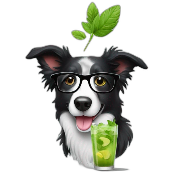 border collie with glasses drinking mojito emoji