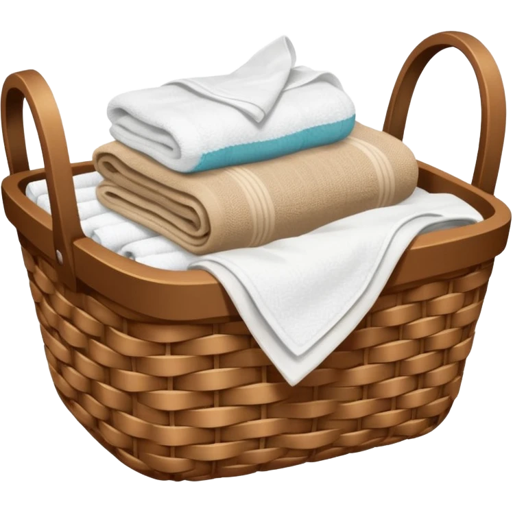 A woven Brown basket with fresh washed linen, white towels  emoji