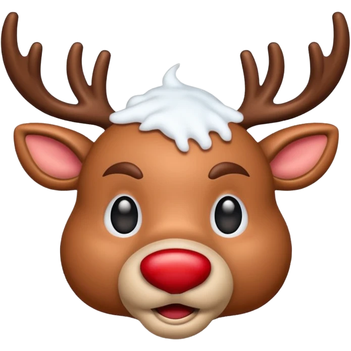realistic emoji Rudolph red nosed reindeer with snow on its head and nose emoji