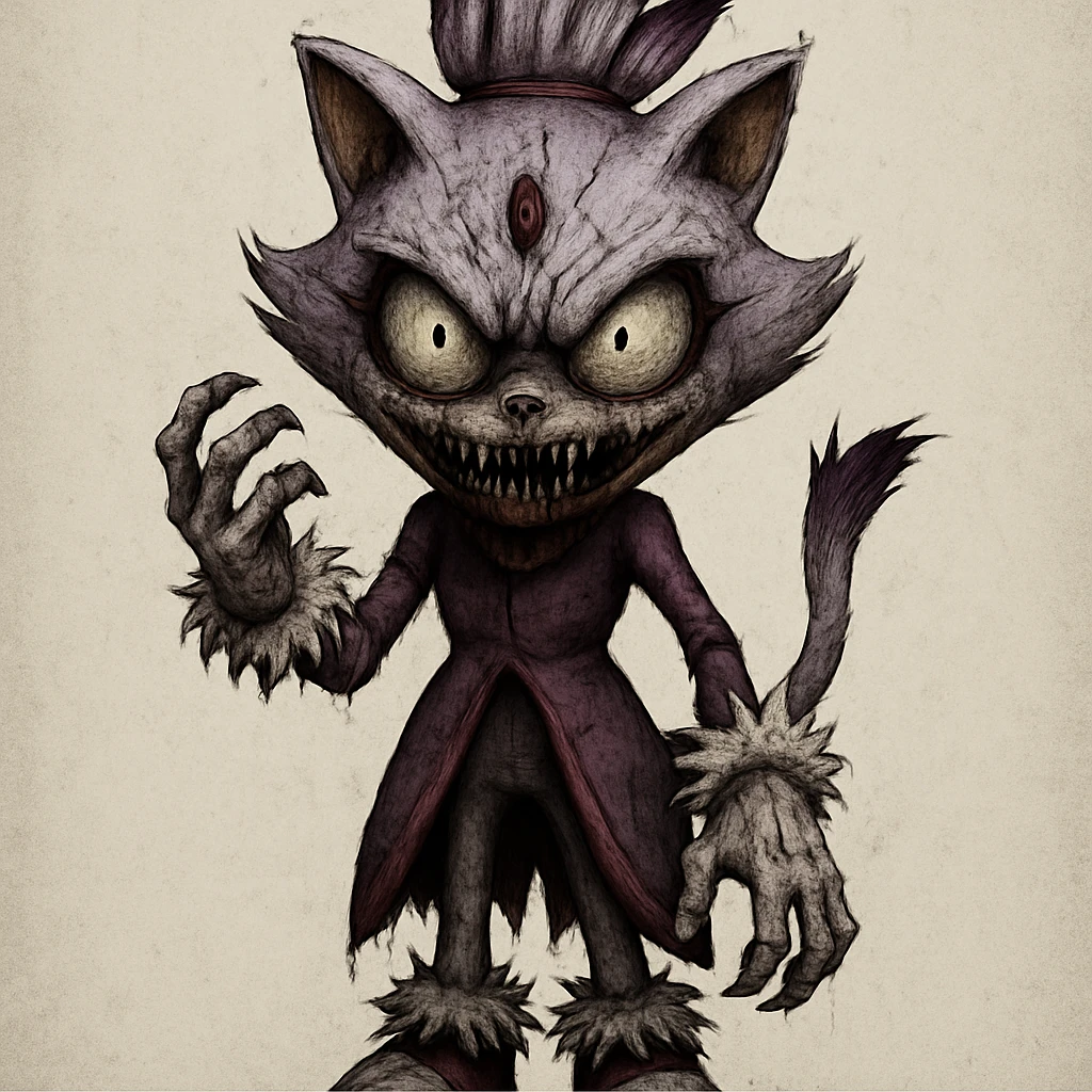 Keep the picture quality intact, make the character look scary with a unique horror expression, character facing forward. Maintain the original style and details of the character while enhancing the horror elements in the expression. emoji