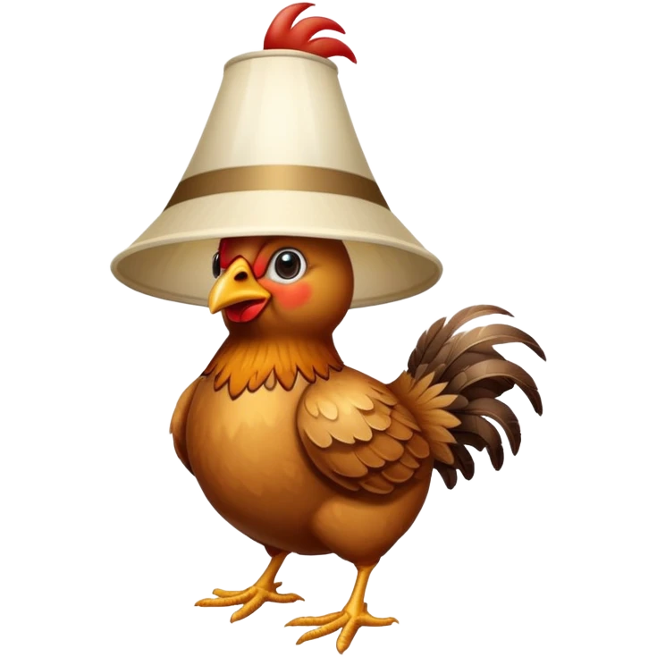 à chicken with the top of a lamp on its head like a hat  emoji