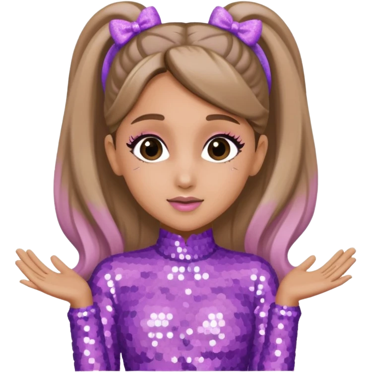 Ariana Grande with dark blonde hair, lavender pink sequin outfit emoji
