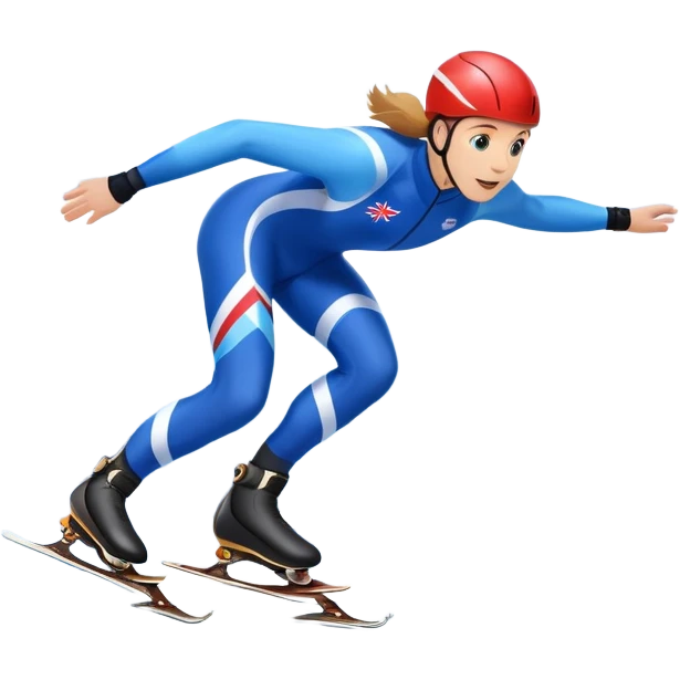 An icon showing a speed skater gliding on a professional oval ice track, captured in mid-motion with aerodynamic posture and sleek skates. The background features snowy mountains, flags, and a clear blue sky. Transparent background reflects the speed and elegance of the sport. emoji