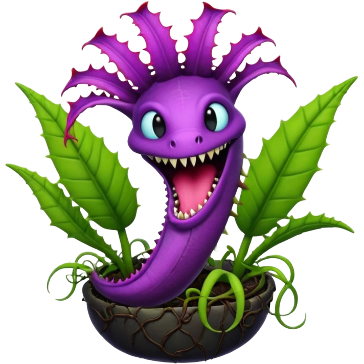 Black and purple Venus flytrap with vines emoji