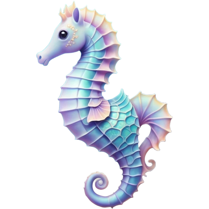 Cinematic Noble Sea Horse Portrait Emoji, Poised and enchanting, with a delicate, slender body in soft pastel hues, a gracefully curled tail and large, expressive eyes radiating gentle wonder, Simplified yet charmingly cute features, highly detailed, glowing with a soft, magical aquatic luminescence, high shine, intelligent and endearing, stylized with an air of whimsical marine grace, focused and poised, soft glowing outline, capturing the essence of a watchful and confident seahorse that appears ready to drift out of the screen with delightful charm! emoji