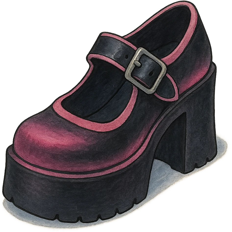 BLACKPINK-inspired gothic shoes, no hearts, dreamy and bold, black and pink emoji