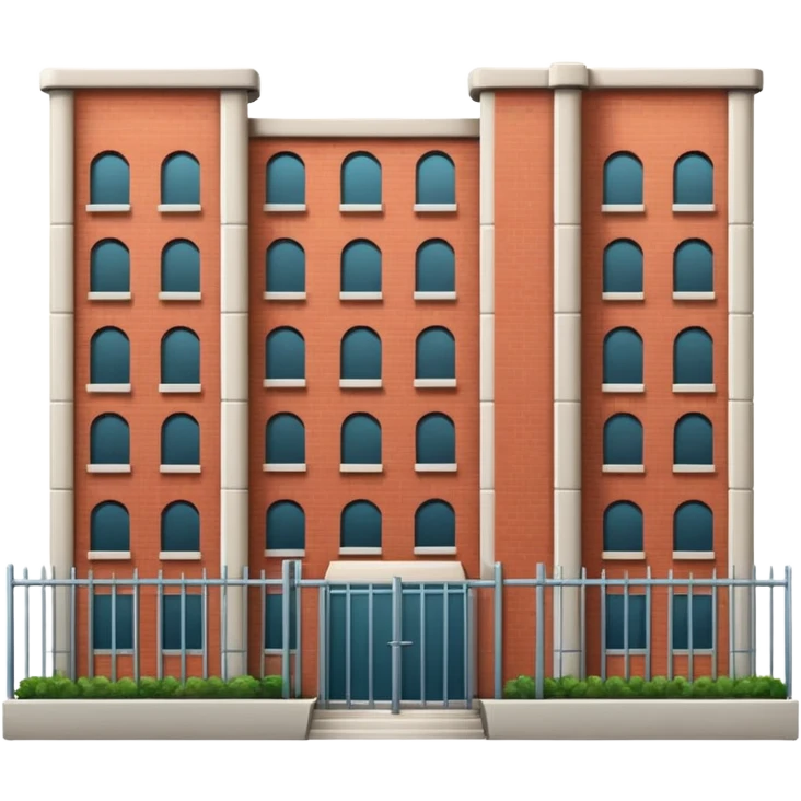 9-story apartment building surrounded by fence, closed courtyard, minimal flat vector icon emoji