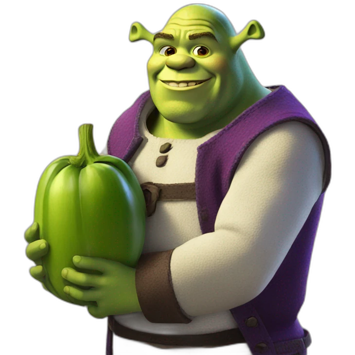 shrek holding Aubergine emoji