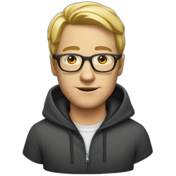 A white man with a hood on his head and glasses emoji