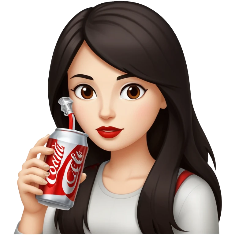 woman with dark long hair drinking a diet coke emoji