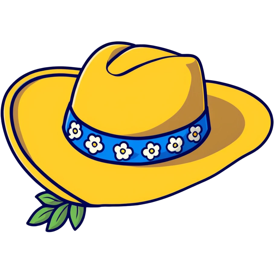 Cowgirl hat with blue and yellow wildflowers, straw cowboy hat emoji