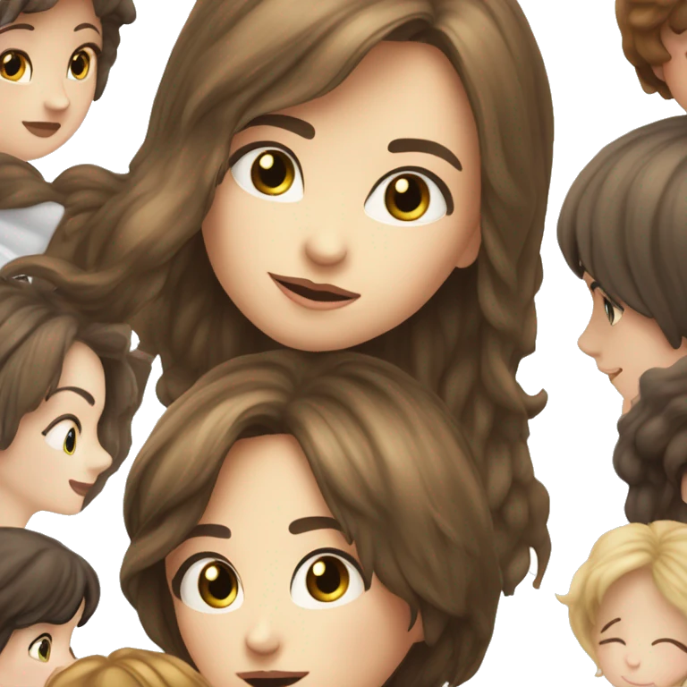 Short long haired brunette girl kisses so tall short haired white skin girl emoji