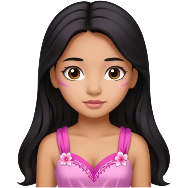 Hawaiian girl with black hair with pink highlights in hair with long hair with a sugar pink dress emoji