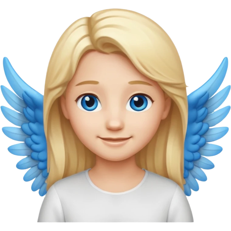 angel emoji blonde hair, blue eyes and smiling, larger wings with darker outline on them emoji
