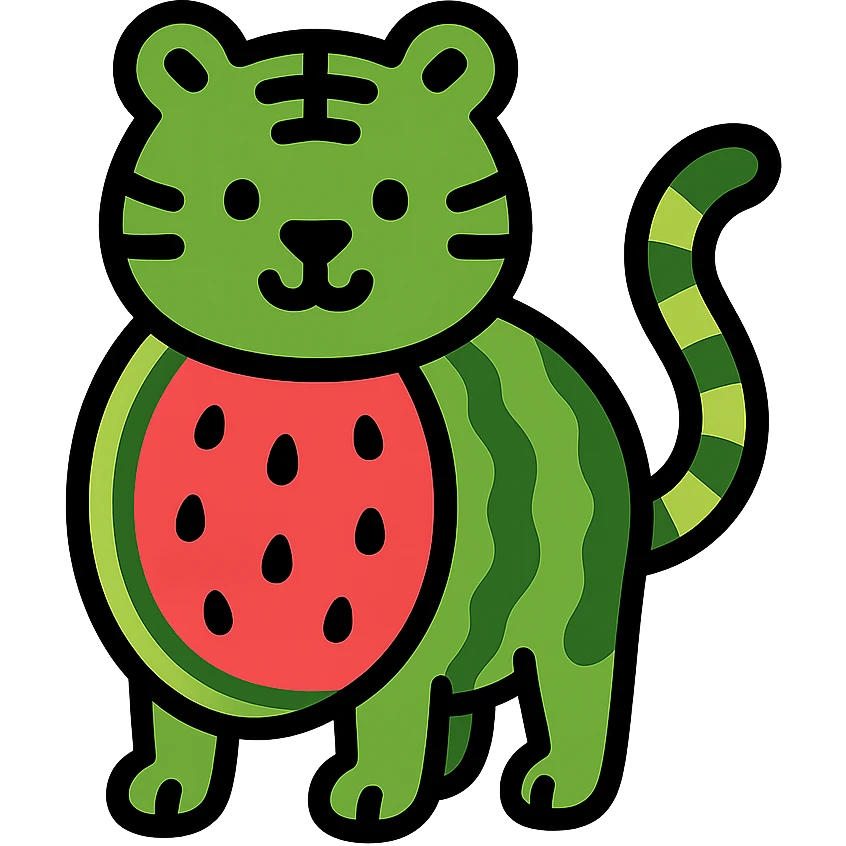 color outline icon style green tiger with watermelon body emoji