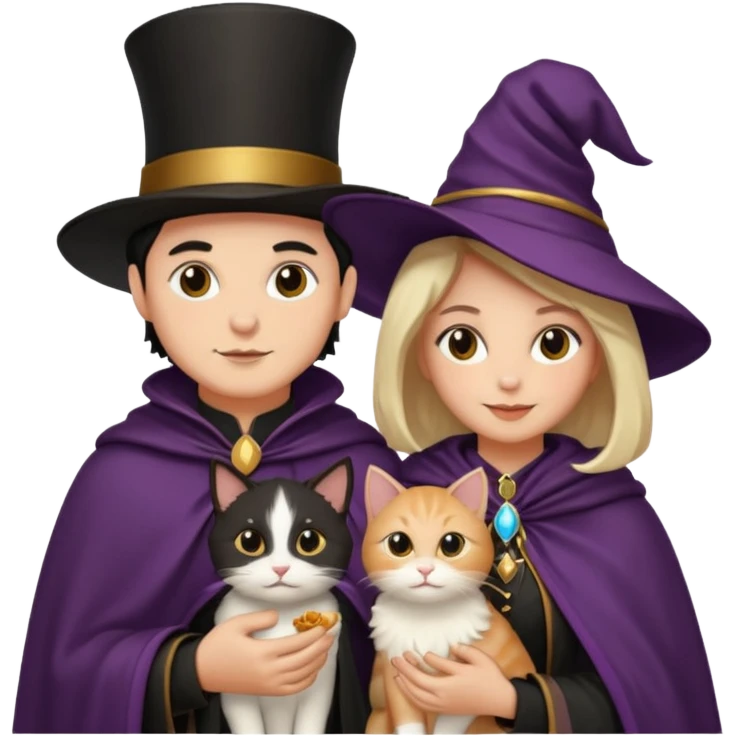 magician couple and their pet cat emoji