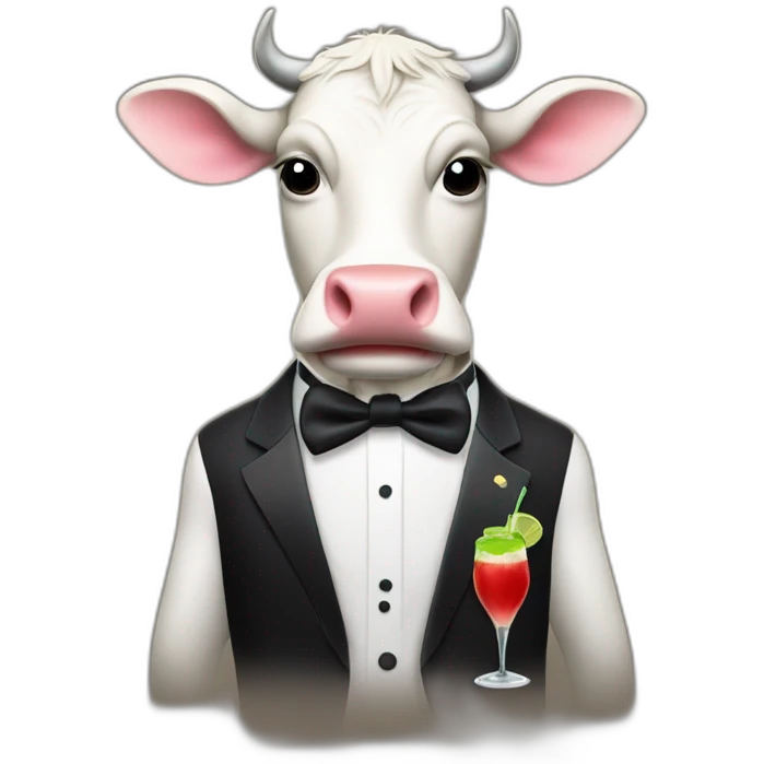 cow wearing a tuxedo holding a daiquiri emoji