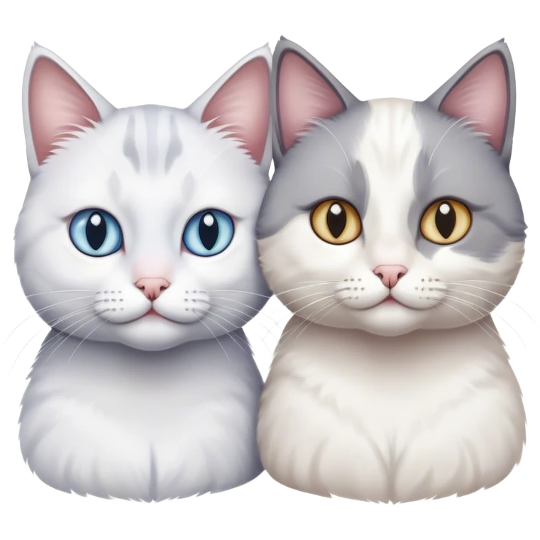 Two cat, one is white with different eyes color, another one is gray and white. emoji