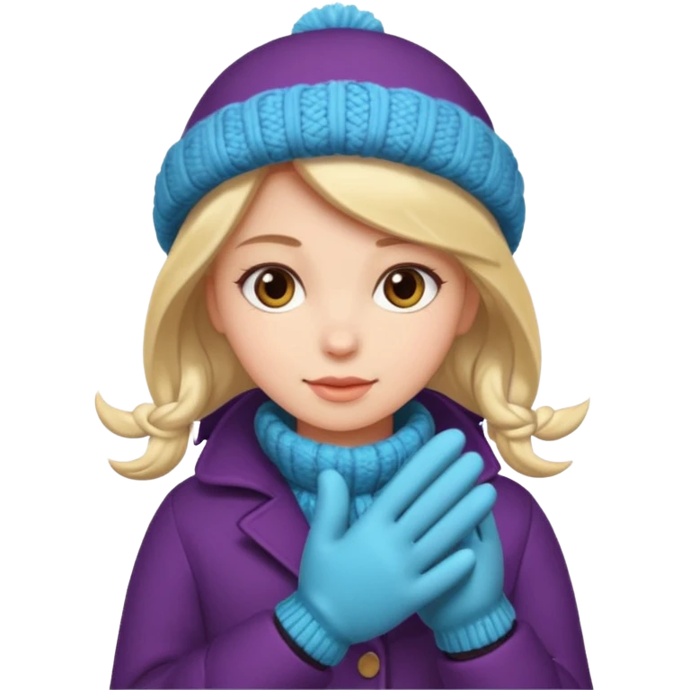 The girl is wearing a warm winter coat and a pair of woolen gloves. emoji